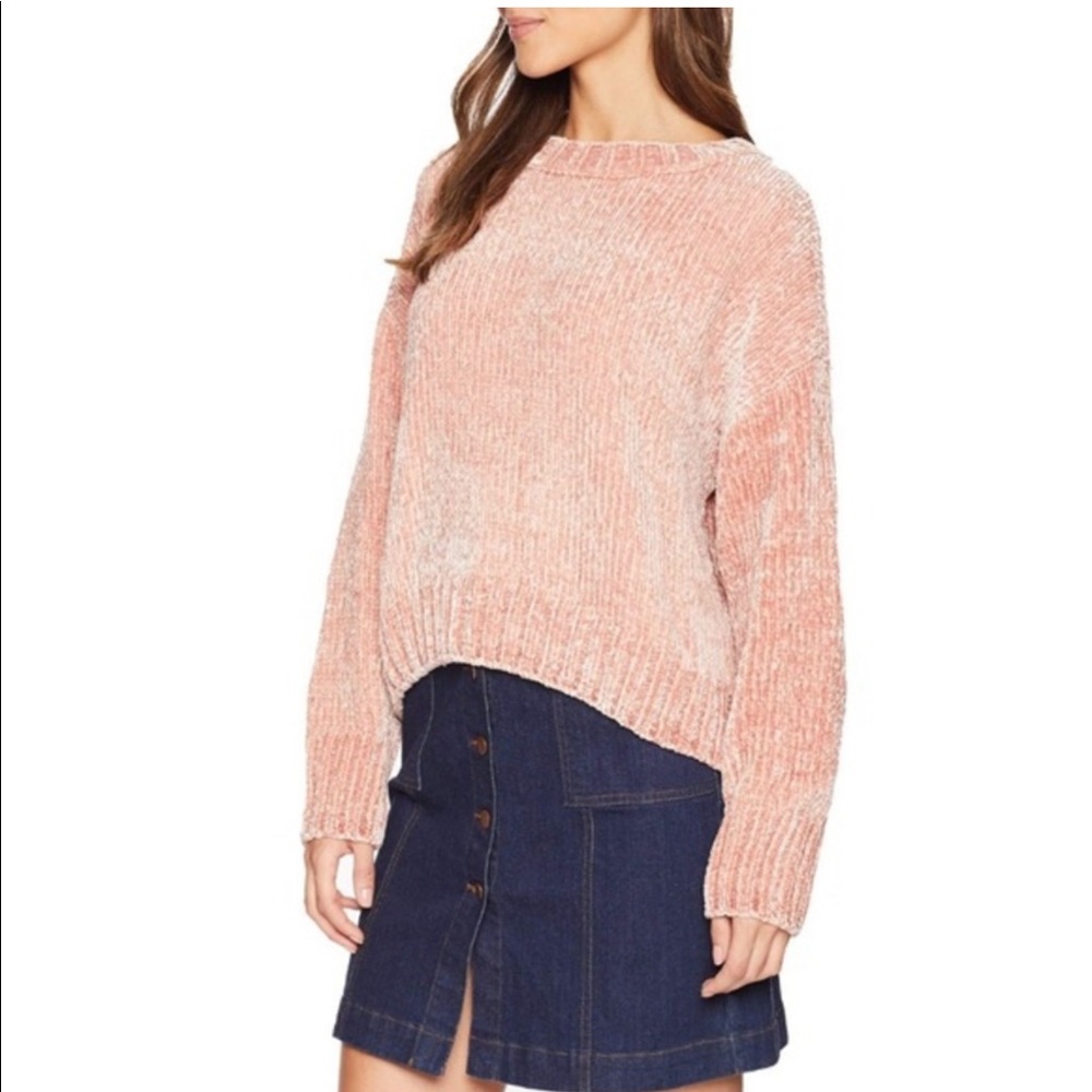 Pink rose sanctuary chenille sweater fuzzy Y2K 90s large crew pullover shirt top